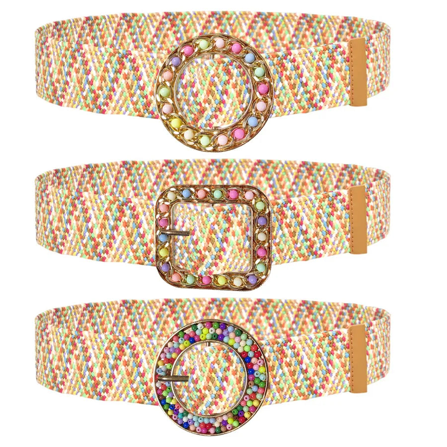 Vacation Classic Style Solid Color Alloy Straw Women's Woven Belts