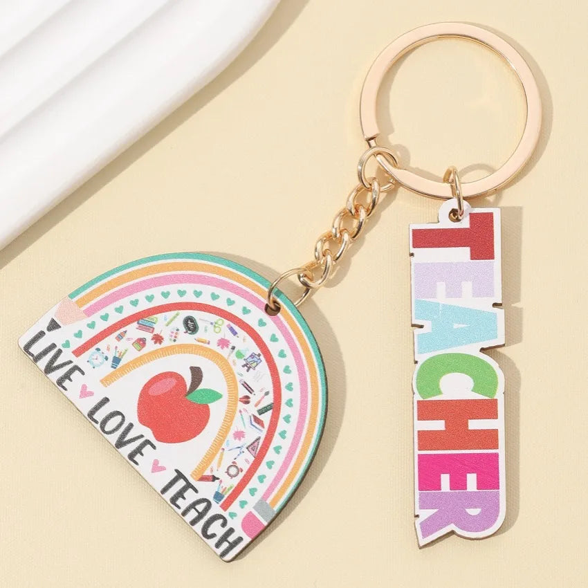 Modern Style Letter Wood Teachers' Day Unisex Keychain