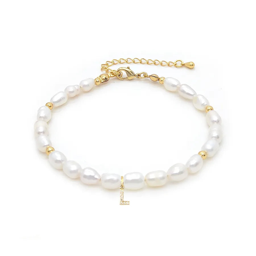 lady letter freshwater pearl beaded knitting bracelets