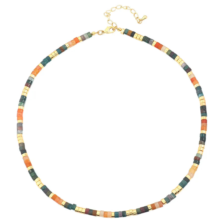 bohemian color block natural stone copper beaded handmade necklace