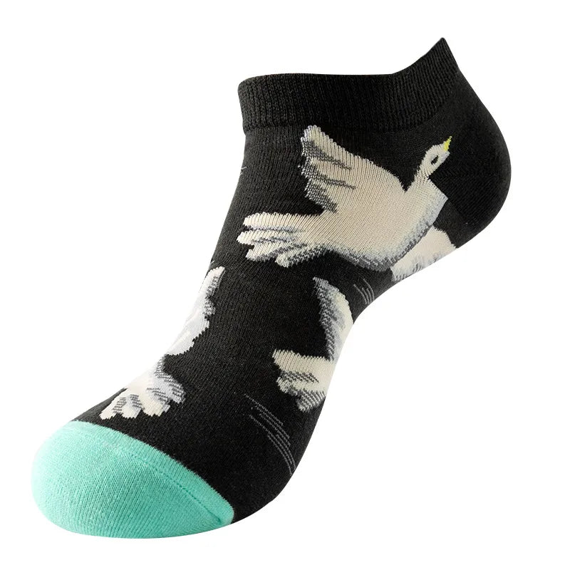 unisex sports cartoon stripe bird cotton jacquard crew socks 1 set