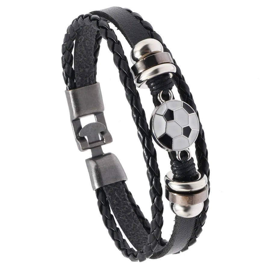Retro Baseball Basketball Football Pu Leather Alloy Braid Men's Bracelets