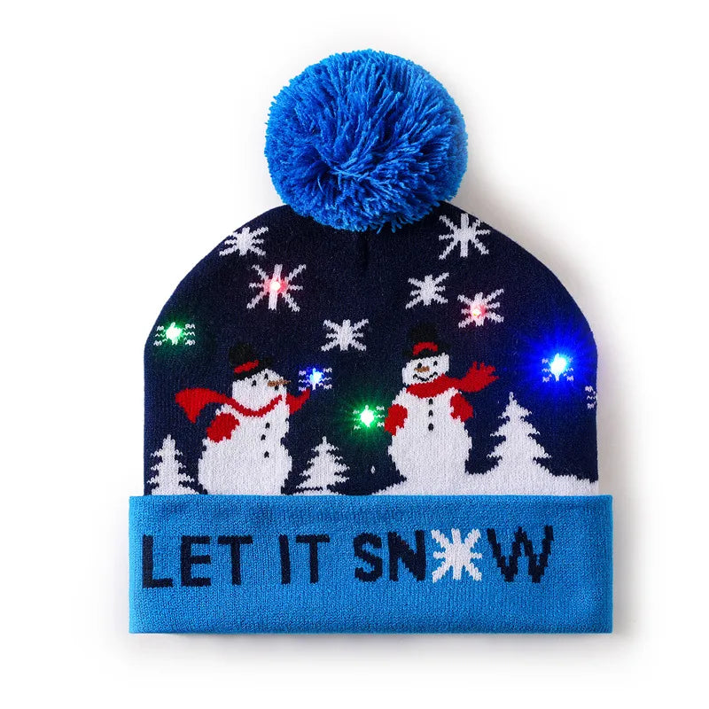 In Stock  Christmas Hat with Light Led Seven-Color Lights Adult Jacquard Hat Woolen Cap Men's and Women's Knitted Hat