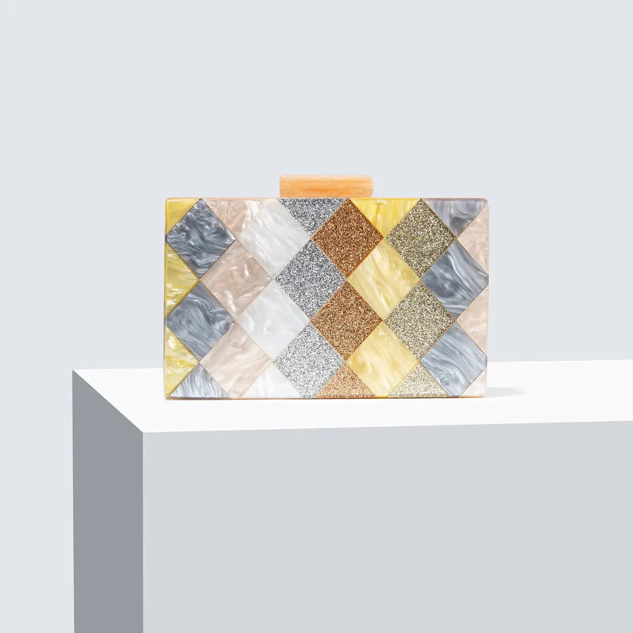 Champagne Orange Purple Arylic Color Block Square Evening Bags