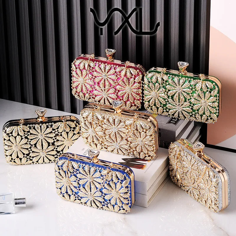 Black Blue Green Pu Leather Flower Square Evening Bags
