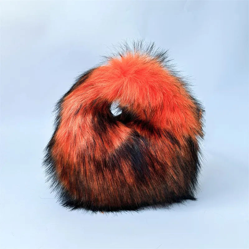 women's autumn&winter plush color block streetwear round magnetic buckle handbag