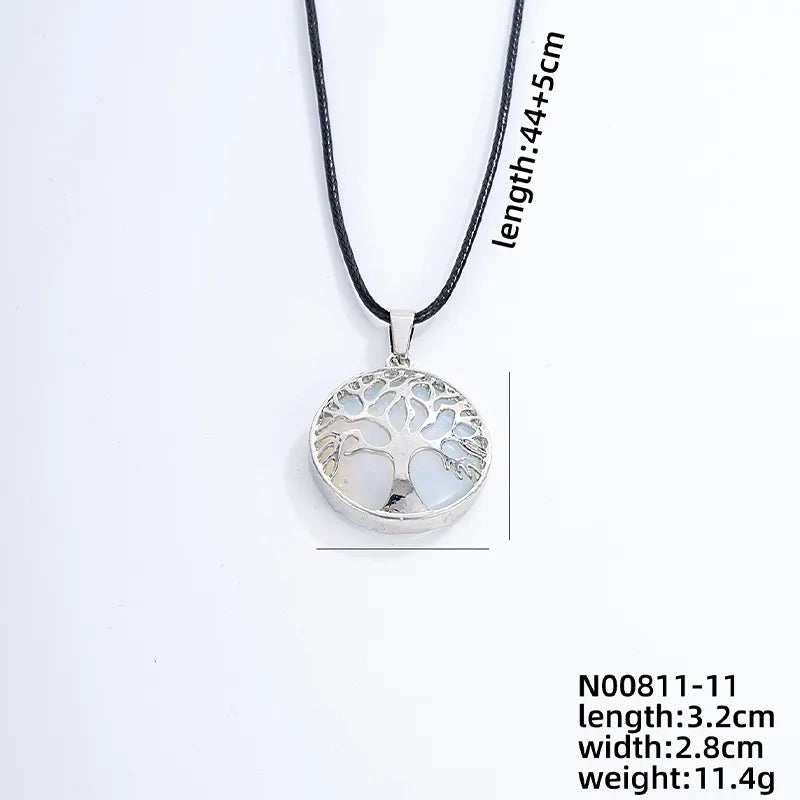 ig style simple style round tree stainless steel natural stone leather rope inlay natural stone pendant necklace