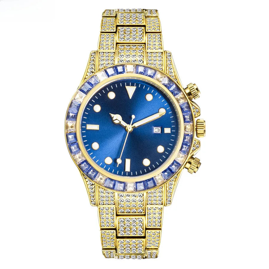 MISSFOX Watch  Explosions High-end Diamond-encrusted Ditona Full Diamond Green Plate Sun Pattern Luminous Quartz Watch