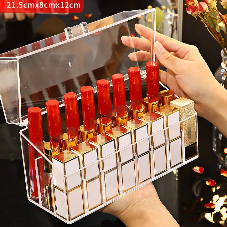 Internet Red Lipstick Storage Box Dustproof Desktop Lip Glaze Multi-Grid Cosmetic Lipstick Rack Storage and Fidelous Box Transparent with Lid