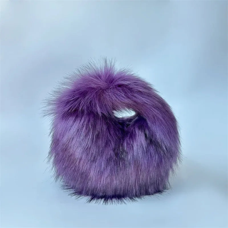women's autumn&winter plush color block streetwear round magnetic buckle handbag