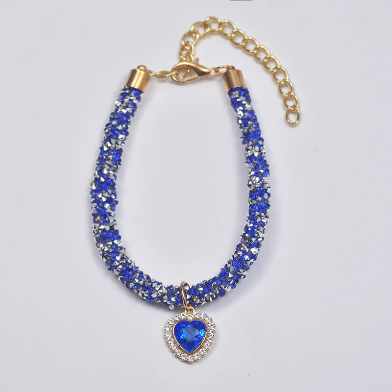 Factory direct diamond chain heart-shaped cat and dog necklace pet necklace cat and dog supplies rhinestone dog chain multicolor collar