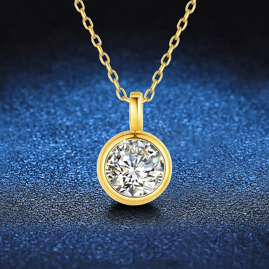 1.0ct Moissanite 925 Sterling Silver Pendant Necklace GRA Certificate Round Brilliant Cut Geometric Floral Bow Knot 18K Gold Plated Pendant Necklace