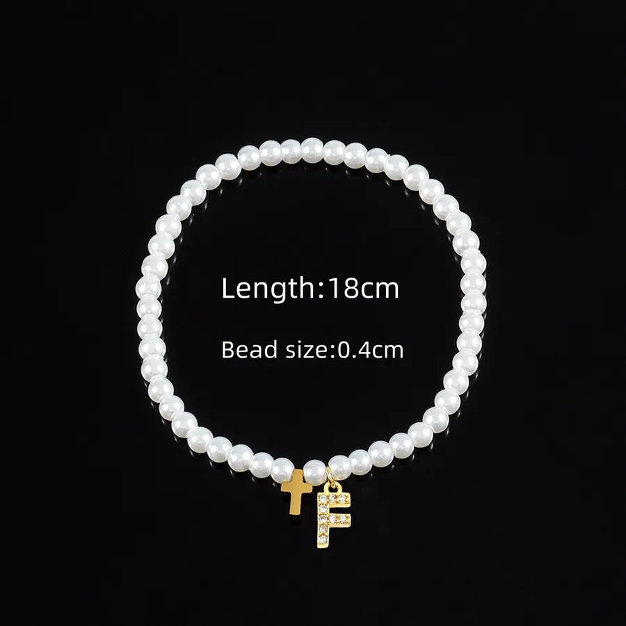 Elegant Vintage Style Classic Style Cross Letter 304 Stainless Steel Artificial Pearl Copper Beaded Chain Beaded Bracelets Wholesale