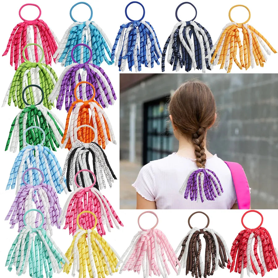 explosions girls' hair accessories wave point printing roll belt head rope rubber band children's accessories long ponytail hair accessories wholesale