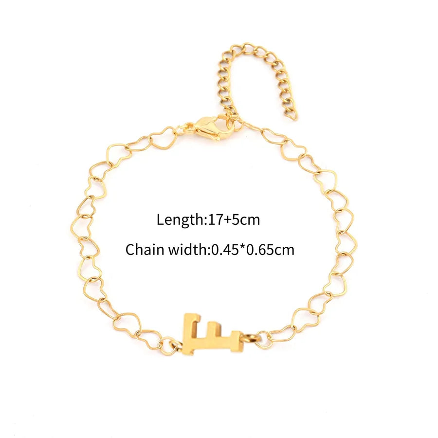 Simple Style Classic Style Letter 201 Stainless Steel 304 Stainless Steel Heart-Shaped Chain Bracelets In Bulk