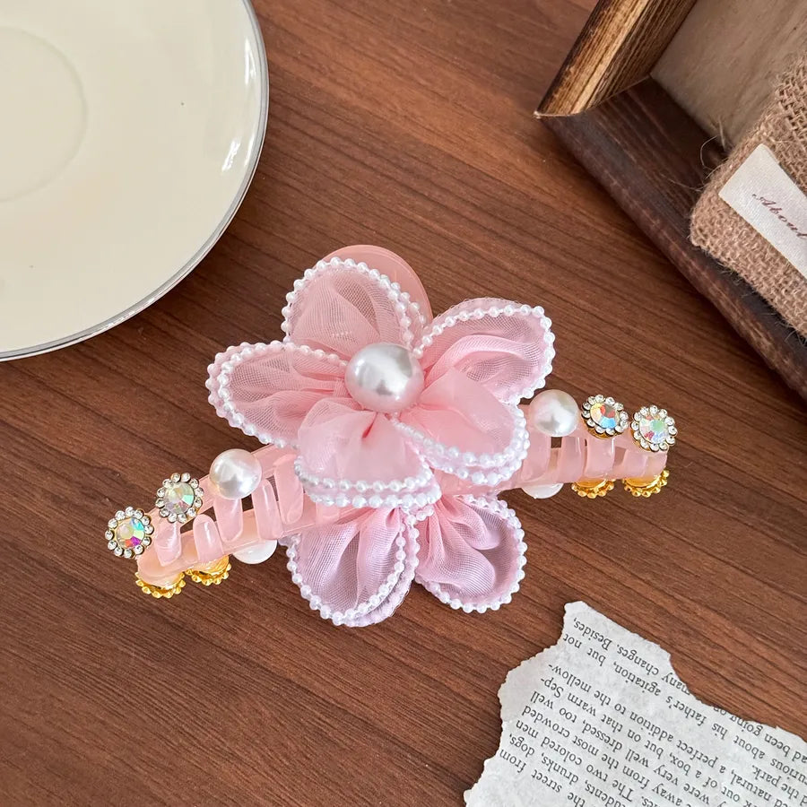 Dove Super Large Pearl Rhinestone Mesh Flower Hair Clip Elegant Sensation Shark Bite Hair Clip Women's Fashion Hair Accessories