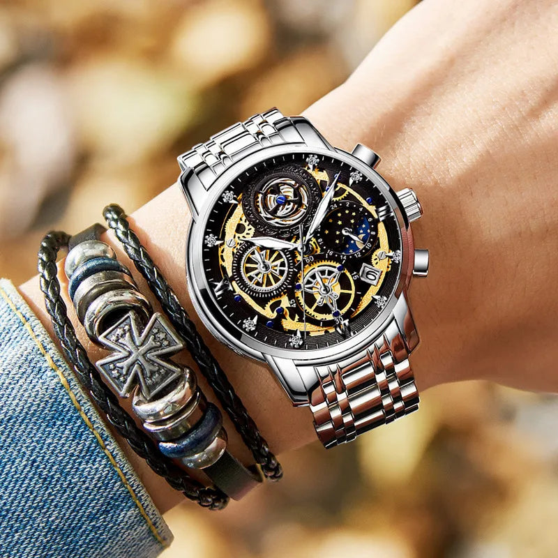 Elegant Color Block Butterfly Double Snap Quartz Watch Men's Watches