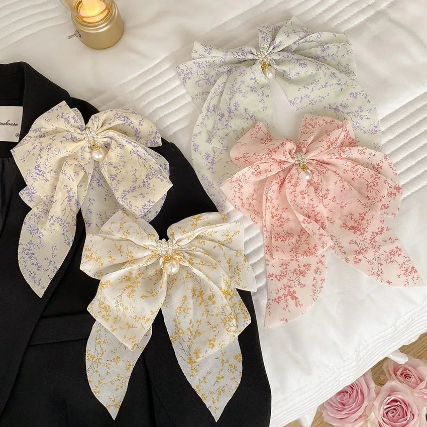 sweet ditsy floral polyester bowknot hair clip
