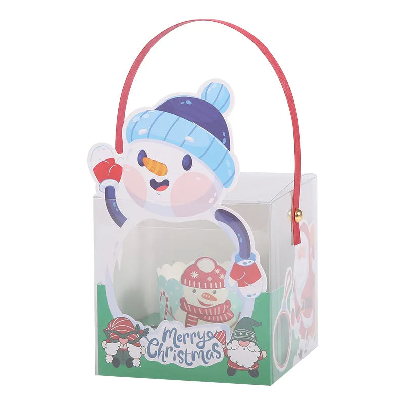 Transparent Square Christmas Baking Packaging Box Paper Cup Cake Box Cartoon Apple Box Children Gift Box Baking Supplies