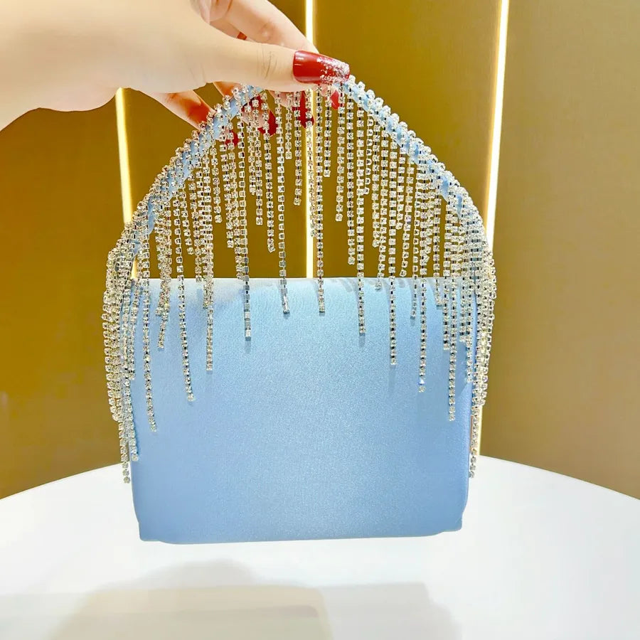 Elegant Evening Clutch Bag For Women Handbag Shoulder Bag Diamond Embellished Tassel Detail Square Bag Fashionable Accessory