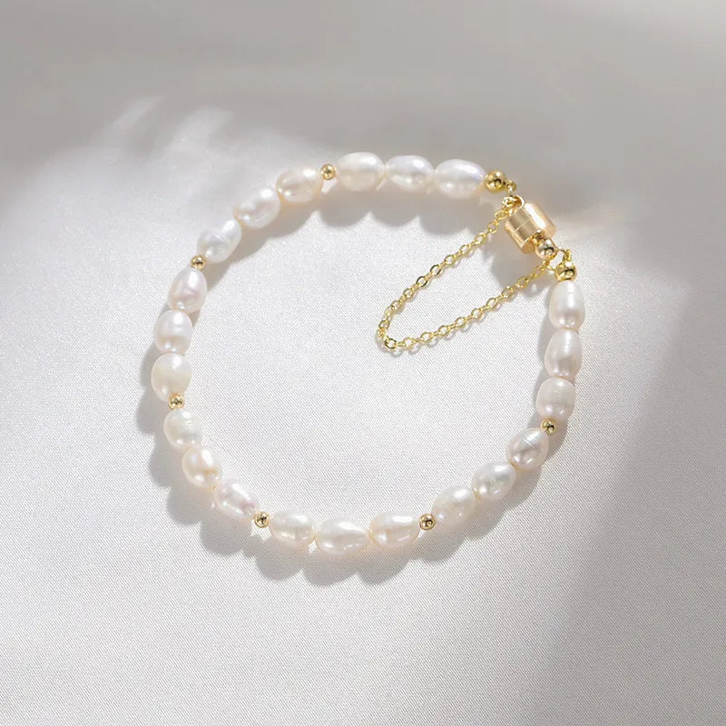 simple style solid color freshwater pearl beaded plating bracelets