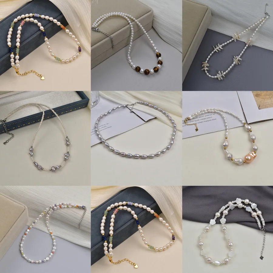 Natural Freshwater Pearl Necklace Collection For Women Elegant Simple Irregular Lockbone Chain Necklace Baroque Style