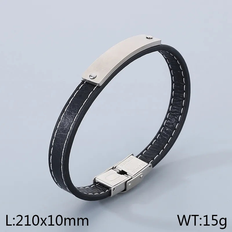 Business Color Block 304 Stainless Steel Leather Men's Bracelets