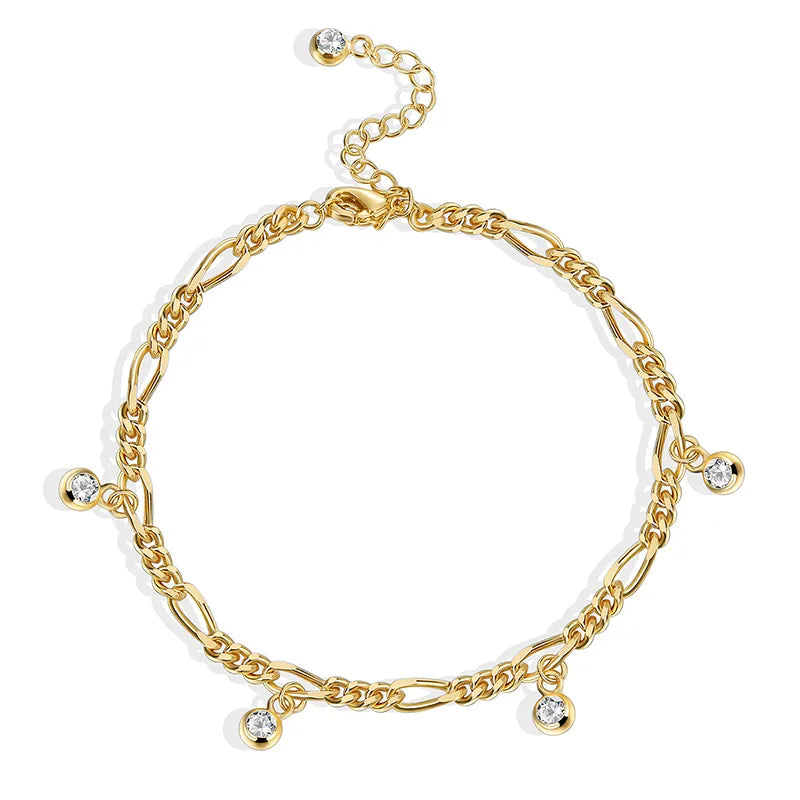Wholesale Jewelry Artistic Solid Color Copper Zircon Inlay Anklet