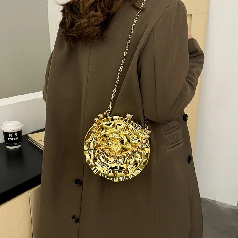 Women's Small Arylic Flower Streetwear Round Clasp Frame Shoulder Bag Handbag
