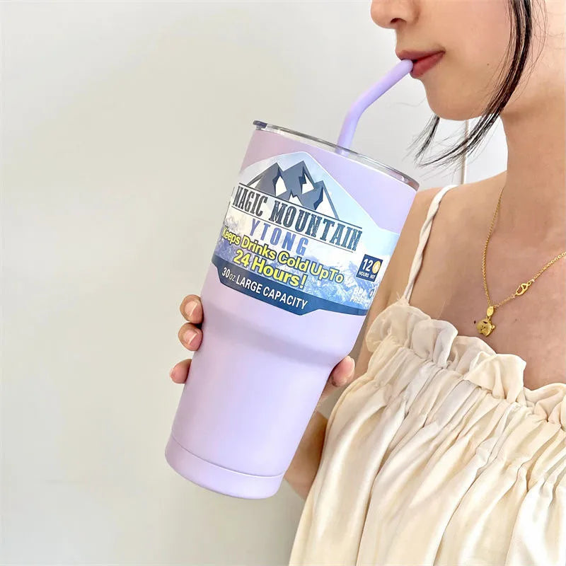 Large Ice Cup Food Grade 304 Stainless Steel Cold and Heat Preservation Double Drink Summer Coffee Cup Vehicle-Borne Cup Portable Men and Women Ins