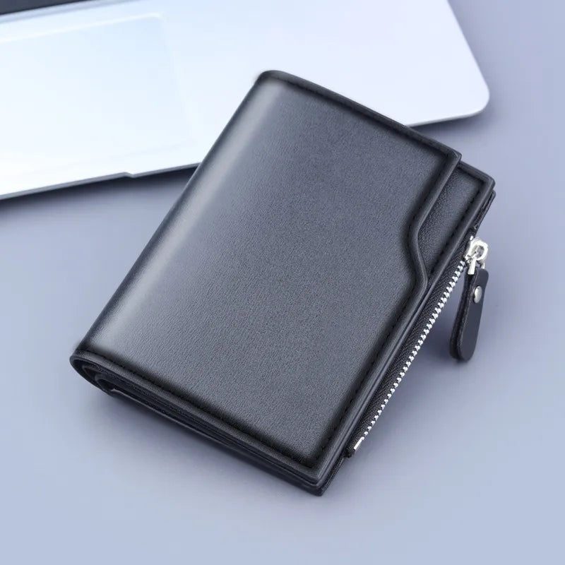 men's solid color pu leather zipper wallets