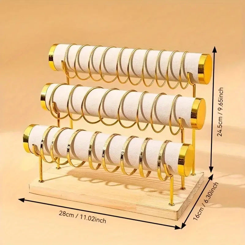 High-End Gold Jewelry Display Stand Bracelet Watch Storage Rack Elegant New Design Solid Wood Accessory Showcasing Holder