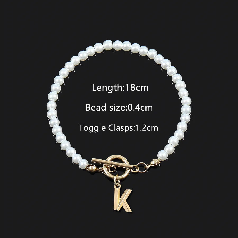Elegant Vintage Style Classic Style Letter 304 Stainless Steel Artificial Pearl Beaded Chain Beaded Bracelets Wholesale