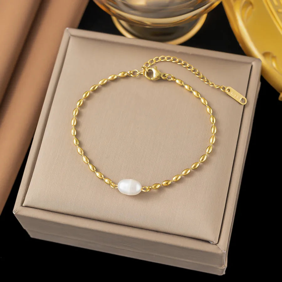 Elegant Simple Style Geometric 304 Stainless Steel Paperclip Chain cable chain Bracelets In Bulk