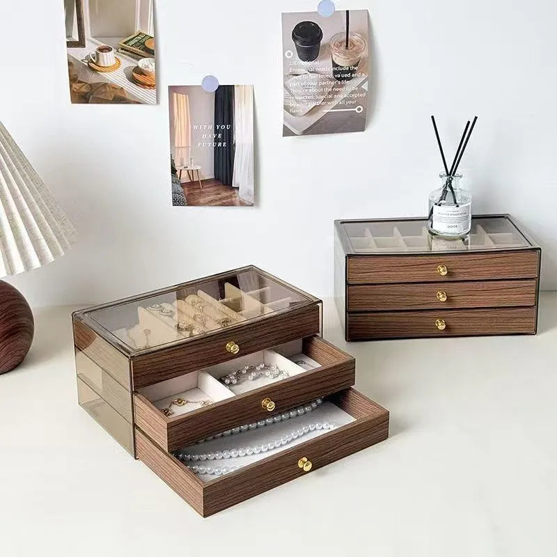 New Large Capacity Multi-layer Walnut Pattern Jewelry Storage Box Earring Necklace Accessory Headwear Handwear Storage Box
