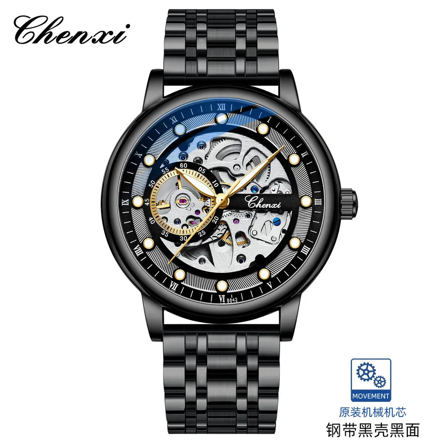 Dawn Men's Hollow Automatic Mechanical Watch Business Fashion Luminous Waterproof Live   Mechanical Watch
