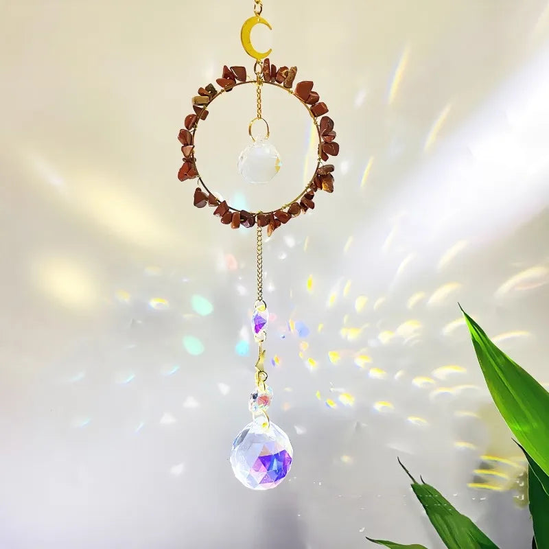 Romantic Circle Star K9 Crystal Natural Crystal Metal Dreamcatcher Wall Art