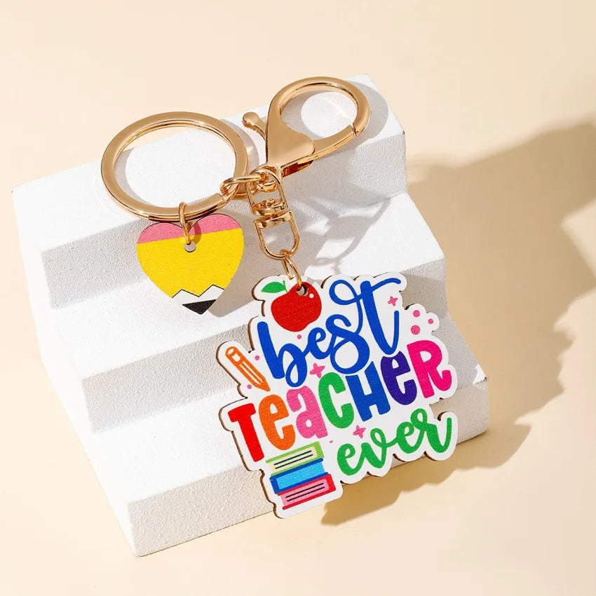 Modern Style Letter Heart Shape Apple Wood Teachers' Day Unisex Keychain