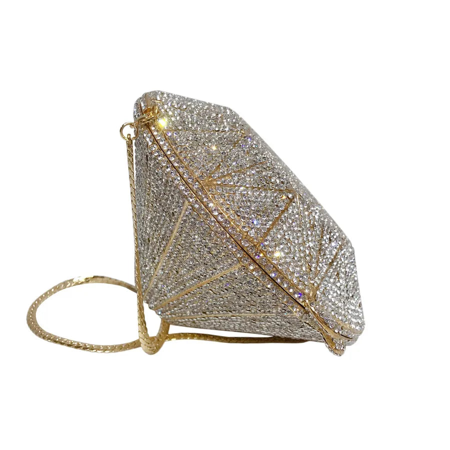 Gold Silver Alloy Rhinestone Metal Diamonds Diamond Shape Evening Bags