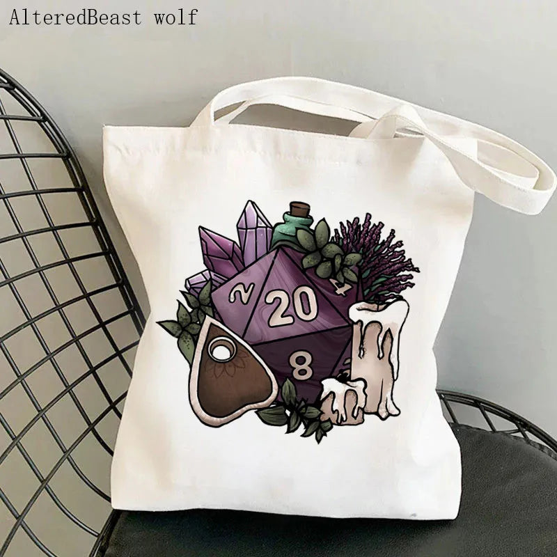 Magic Witch Pastel Gothic Handbag Printed Canvas Tote Single Shoulder Shopping Bag Ladies Fashion Handbag