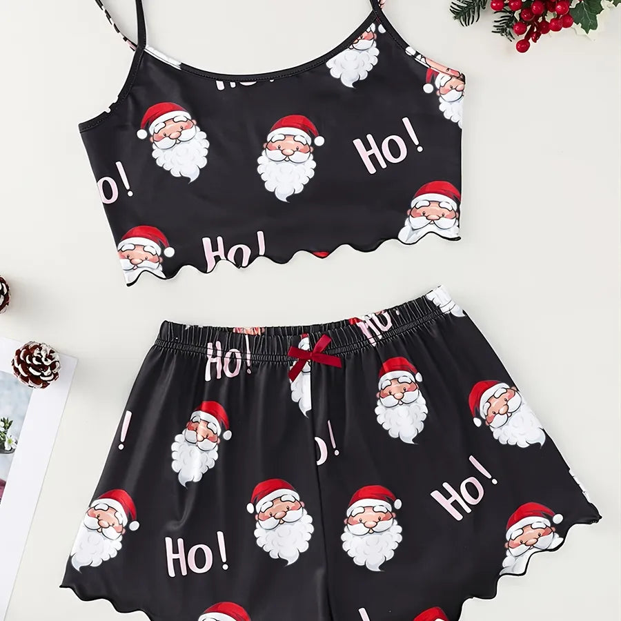 Home Festival Women's Christmas Printing Polyester Milk Fiber Printing Shorts Sets Pajama Sets