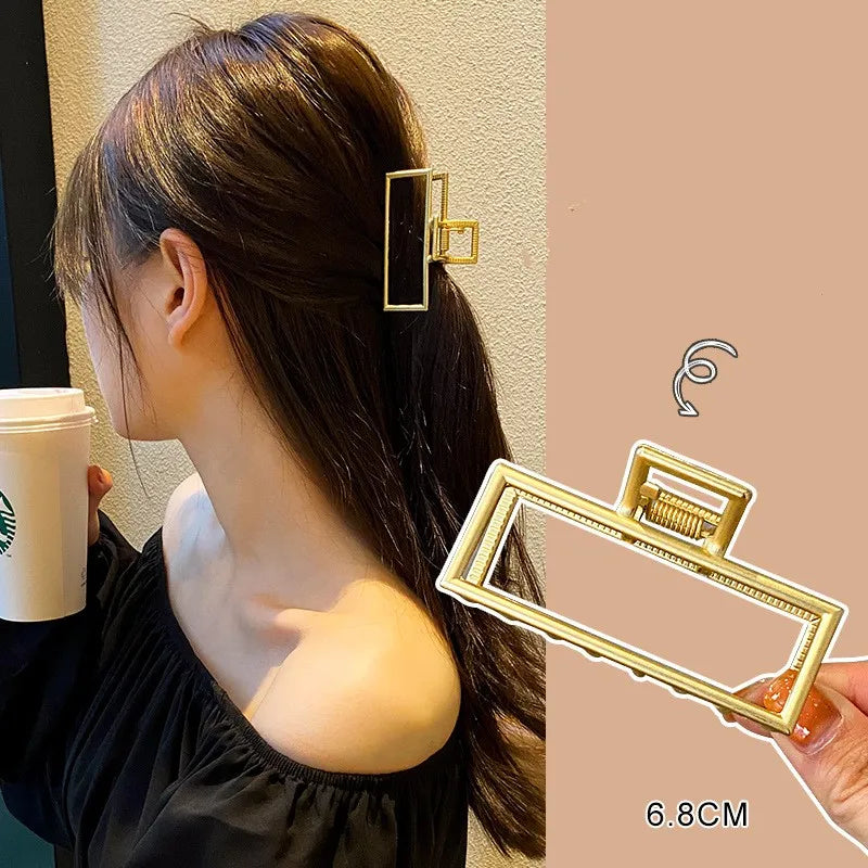 simple style sector shell rectangle imitation pearl rhinestone metal hair claws