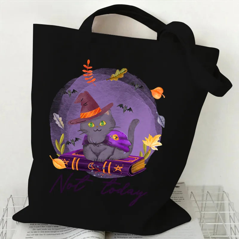 Halloween Printed Canvas Bag Single Shoulder Foldable Handbag Shopping Bag Large Size Square Shape Tote Bag With Double Strap
