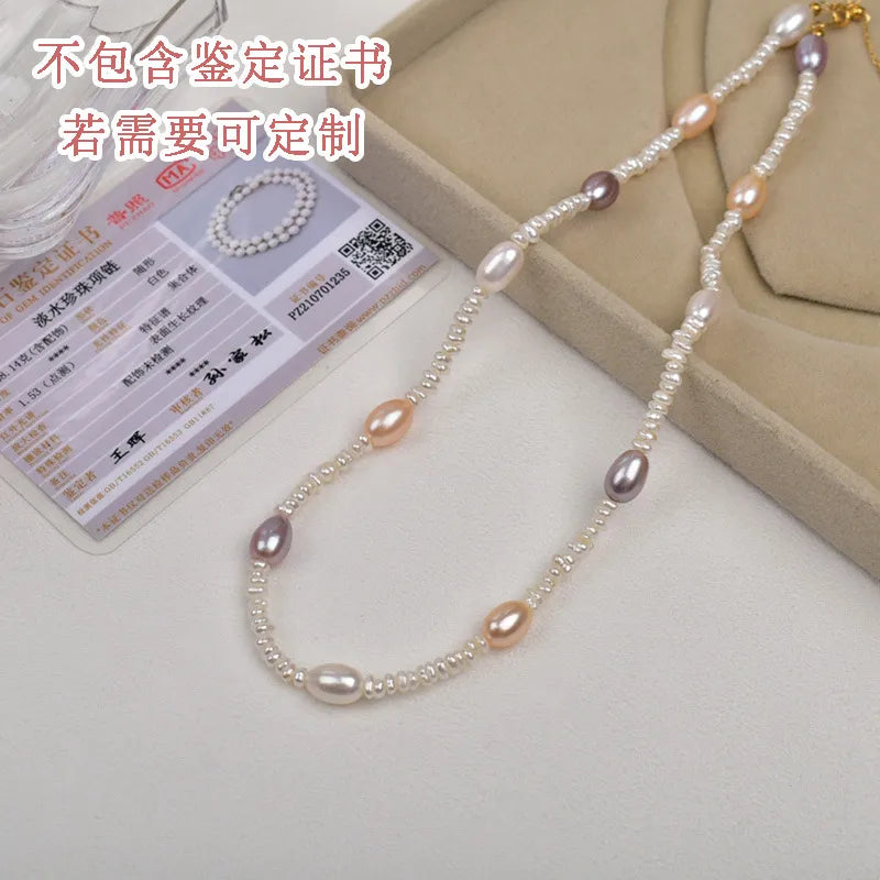Natural Pearl Necklace Women's High-End Luxury Candy Color Splicing Beads Clavicle Chain Gentle Baroque Style Jewelry Accessory