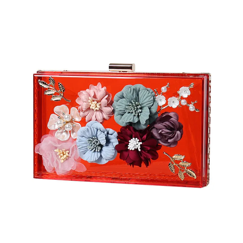 white blue black arylic flower square evening bags