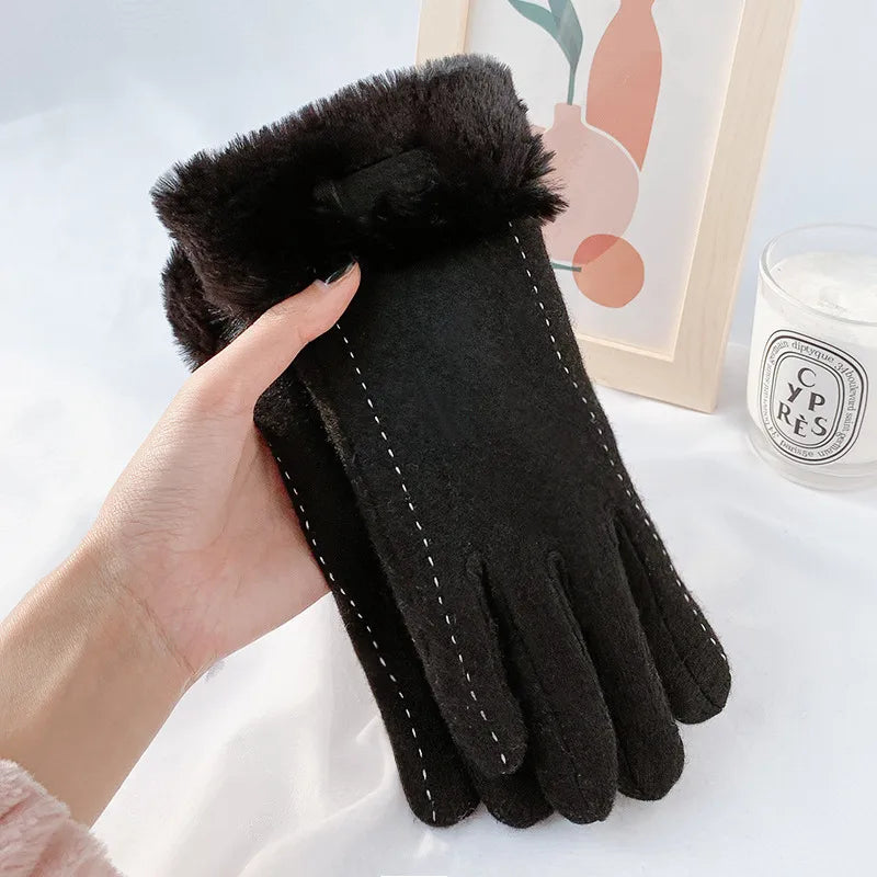 Warm gloves women's winter plus velvet padded suede autumn and winter cold-proof touch screen new cycling ski riding gloves