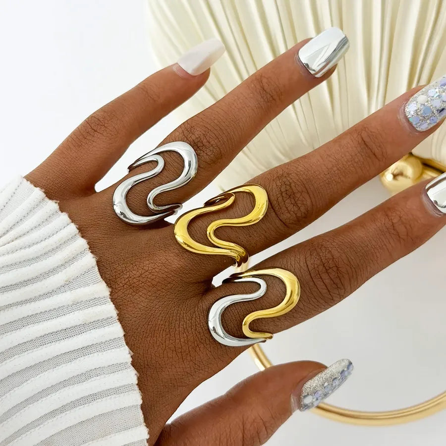 Wholesale Jewelry Casual Simple Style Geometric 304 Stainless Steel 18K Gold Plated Adjustable Ring