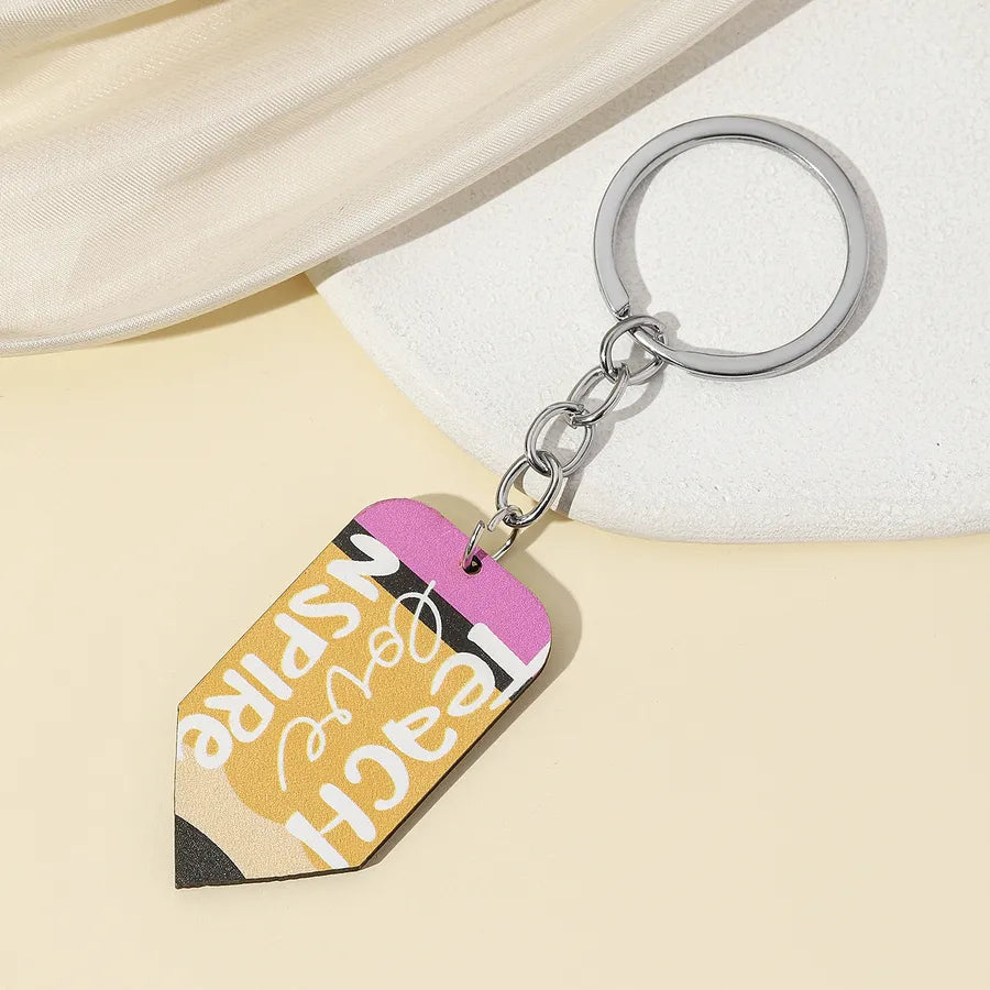 1 Piece Cute Letter pencil Wood Teachers' Day Unisex Keychain