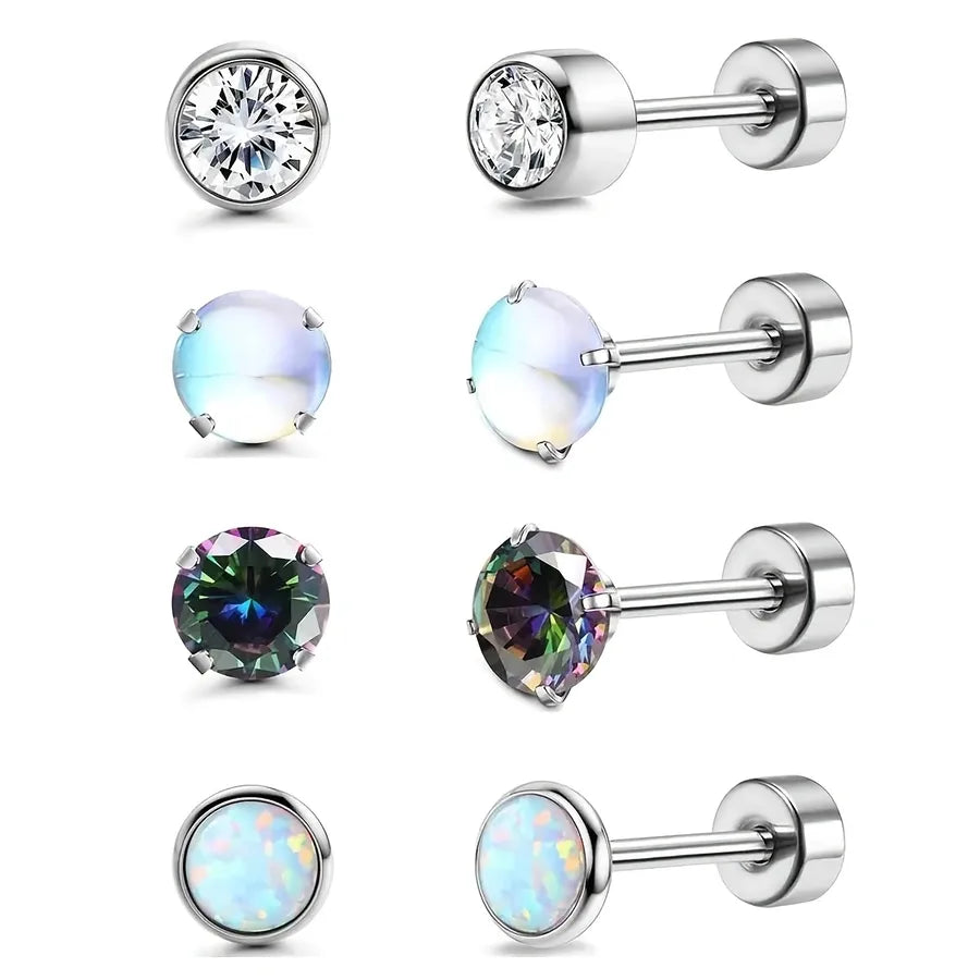 4 Pairs Simple Style Round 304 Stainless Steel Ear Studs