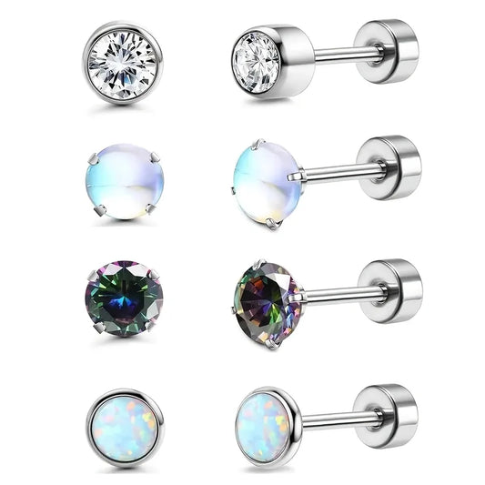 4 Pairs Simple Style Round 304 Stainless Steel Ear Studs